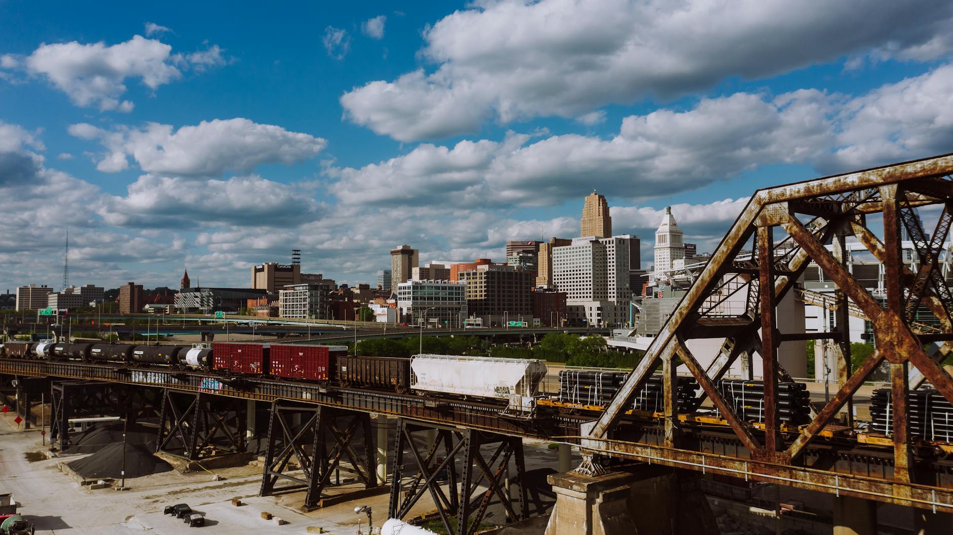 bridge construction with railway in city